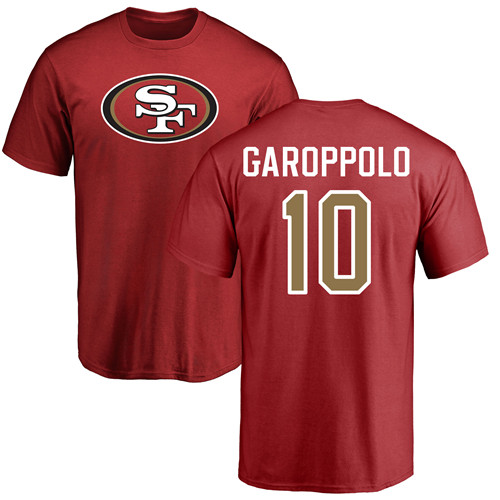 Men San Francisco 49ers Red Jimmy Garoppolo Name and Number Logo #10 NFL T Shirt->nfl t-shirts->Sports Accessory